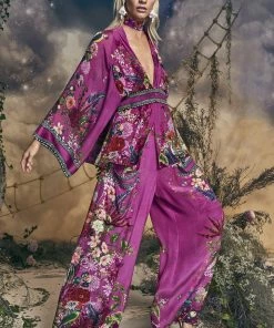 Camilla EBoutique (US) Up To 50% Off TIE FRONT WIDE SLEEVE BLOUSE WITH SHIRRED BACK JUNGLE LANGUAGE