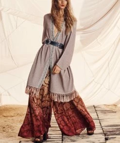 Camilla EBoutique (US) METALLIC KNIT PONCHO WITH TASSELS COASTAL TREASURE