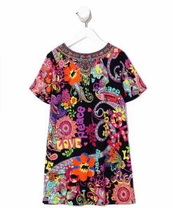 Camilla EBoutique (US) INFANTS TSHIRT DRESS WITH FLARE HEM PEACE LOVE AND HAIR