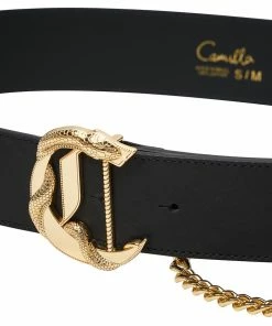 Camilla EBoutique (US) C BUCKLE LEATHER BELT WITH CHAIN SOLID BLACK