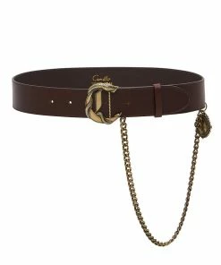 Camilla EBoutique (US) C BUCKLE LEATHER BELT WITH CHAIN SOLID BROWN