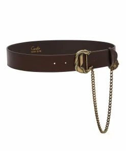 Camilla EBoutique (US) C BUCKLE LEATHER BELT WITH CHAIN SOLID BROWN
