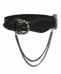 Camilla EBoutique (US) DOUBLE LION BUCKLE BELT WITH CHAIN SOLID BLACK Accessories