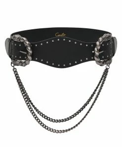 Camilla EBoutique (US) DOUBLE LION BUCKLE BELT WITH CHAIN SOLID BLACK Accessories