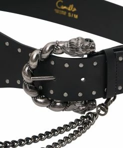 Camilla EBoutique (US) DOUBLE LION BUCKLE BELT WITH CHAIN SOLID BLACK Accessories