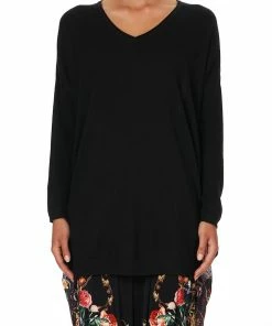 Camilla EBoutique (US) V NECK JUMPER WITH PRINT BACK BLUSHING MANOR Up To 30% Off