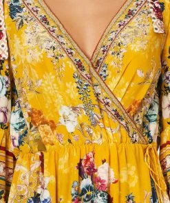 Camilla EBoutique (US) SPLIT SLEEVE WRAP DRESS CROWNED ROSES Sale Clothing