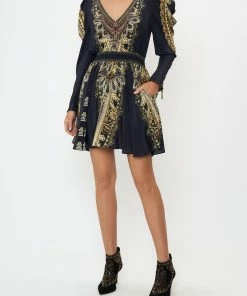 Camilla EBoutique (US) Sale Clothing DRAPED SLEEVE SHIRRED DRESS ITS ALL OVER TORERO