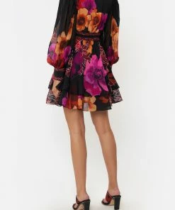 Camilla EBoutique (US) BUTTON FRONT FRILL DRESS MIDNIGHT POPPY Sale Clothing