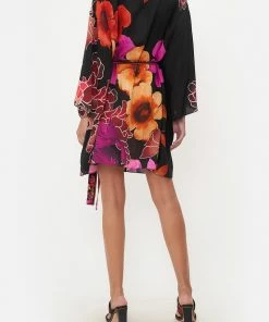 Camilla EBoutique (US) Sale Clothing SHORT KAFTAN WITH NECKBAND MIDNIGHT POPPY