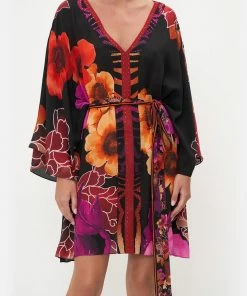 Camilla EBoutique (US) Sale Clothing SHORT KAFTAN WITH NECKBAND MIDNIGHT POPPY
