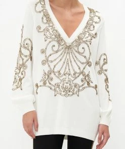 Camilla EBoutique (US) EMBELLISHED V NECK KNIT ARMADA Up To 50% Off