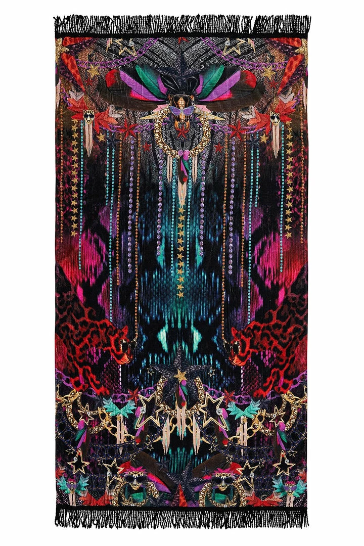 Camilla EBoutique (US) RECTANGLE TOWEL WITH FRINGE ROCKET WOMAN New To Sale