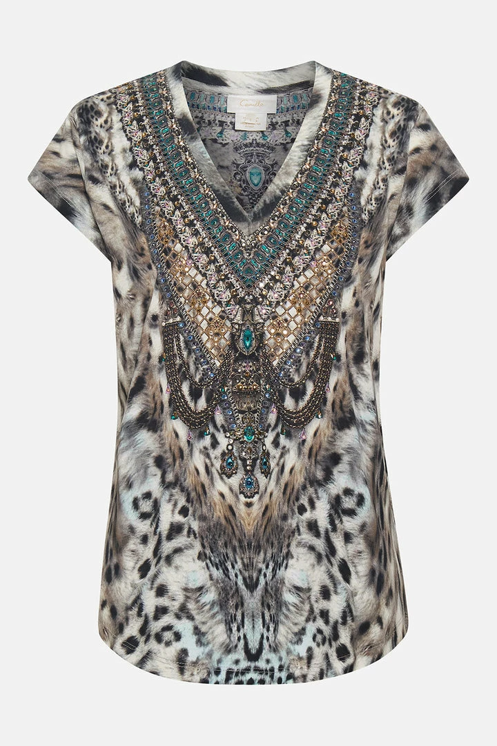 Camilla EBoutique (US) Sale Activewear & Loungewear V-NECK TEE SNOW WHISPERS LOUNGE