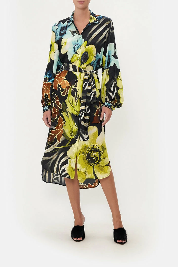 Camilla EBoutique (US) Sale Clothing HIGH LOW MIDI SHIRT DRESS POPPY DIVINE