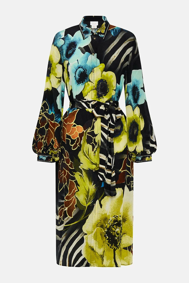 Camilla EBoutique (US) Sale Clothing HIGH LOW MIDI SHIRT DRESS POPPY DIVINE