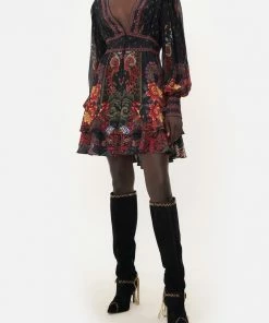 Camilla EBoutique (US) Clothing BUTTON FRONT FRILL DRESS WOODSTOCK ROCK