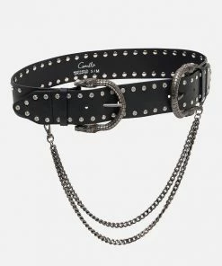 Camilla EBoutique (US) DOUBLE CROC LEATHER BELT SOLID BLACK