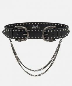 Camilla EBoutique (US) DOUBLE CROC LEATHER BELT SOLID BLACK
