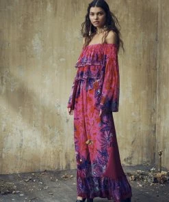 Camilla EBoutique (US) LONG TIERED RUFFLE DRESS TROPIC OF NEON