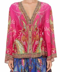 Camilla EBoutique (US) BUTTON DOWN TIE WAIST BLOUSE RAINBOW RHYTHM