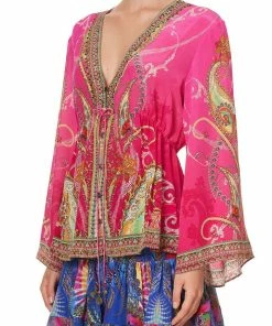 Camilla EBoutique (US) BUTTON DOWN TIE WAIST BLOUSE RAINBOW RHYTHM