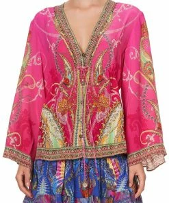 Camilla EBoutique (US) BUTTON DOWN TIE WAIST BLOUSE RAINBOW RHYTHM