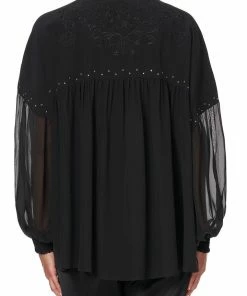 Camilla EBoutique (US) BLOUSON BLOUSE WITH NECK TIE SOLID BLACK Sale Clothing