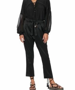 Camilla EBoutique (US) BLOUSON BLOUSE WITH NECK TIE SOLID BLACK Sale Clothing