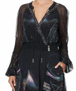 Camilla EBoutique (US) BLOUSON SLEEVE WRAP DRESS MIDNIGHT MOON HOUSE