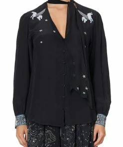 Camilla EBoutique (US) BUTTON DOWN BLOUSE WITH NECK TIE ASTRO DISCO