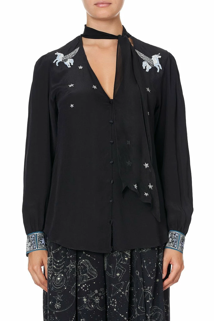 Camilla EBoutique (US) BUTTON DOWN BLOUSE WITH NECK TIE ASTRO DISCO