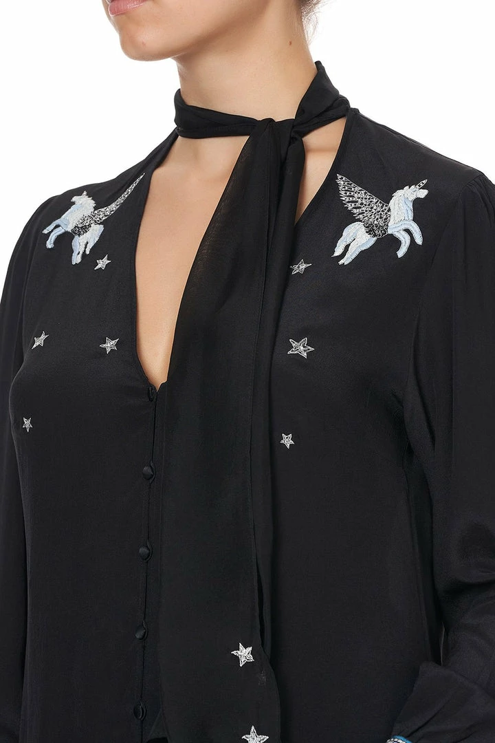 Camilla EBoutique (US) BUTTON DOWN BLOUSE WITH NECK TIE ASTRO DISCO