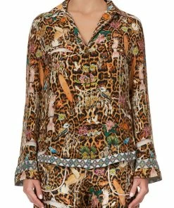 Camilla EBoutique (US) BUTTON DOWN SHIRT WITH CONTRAST FAUNA ELECTRO