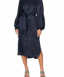 Camilla EBoutique (US) HIGH LOW MIDI SHIRT DRESS SOLID NAVY
