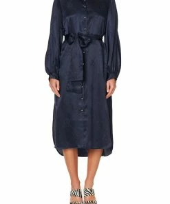 Camilla EBoutique (US) HIGH LOW MIDI SHIRT DRESS SOLID NAVY