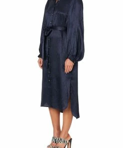 Camilla EBoutique (US) HIGH LOW MIDI SHIRT DRESS SOLID NAVY