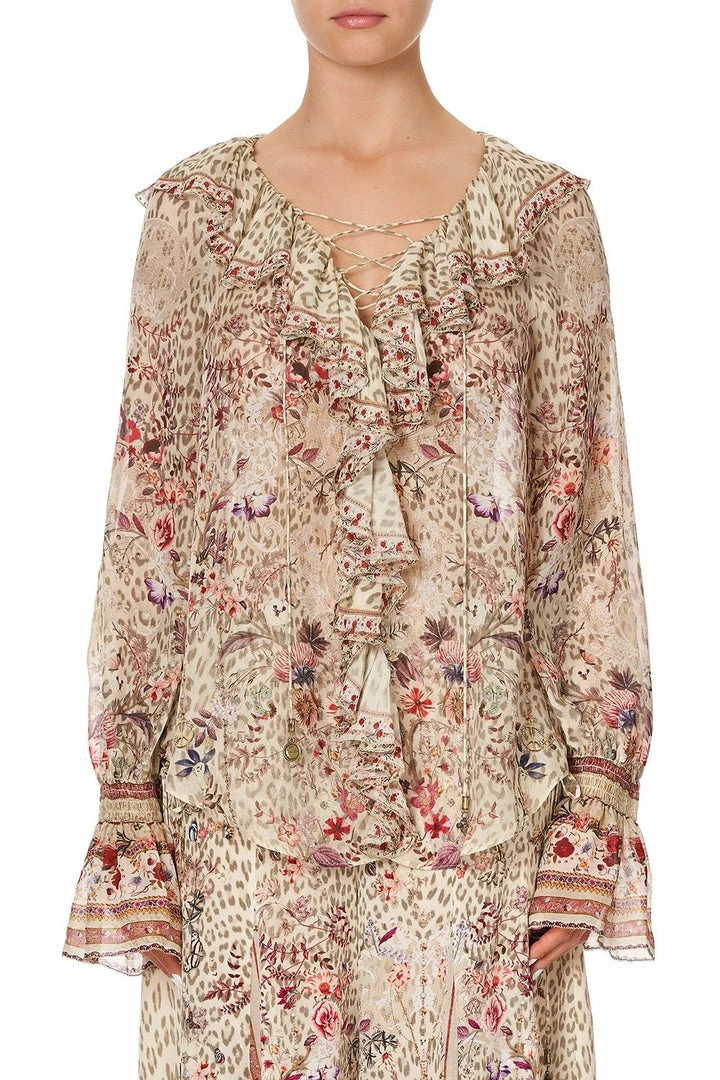 Camilla EBoutique (US) LACE UP RUFFLE BLOUSE DRIFTING DREAMER Up To 50% Off