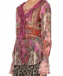 Camilla EBoutique (US) Up To 50% Off LACE UP RUFFLE BLOUSE LOTUS LOVERS