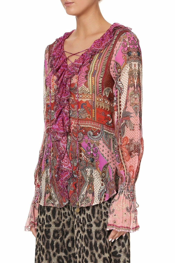 Camilla EBoutique (US) Up To 50% Off LACE UP RUFFLE BLOUSE LOTUS LOVERS