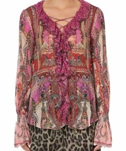 Camilla EBoutique (US) Up To 50% Off LACE UP RUFFLE BLOUSE LOTUS LOVERS