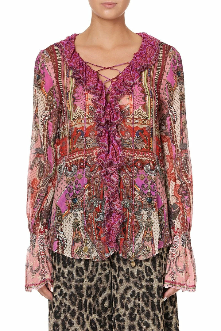 Camilla EBoutique (US) Up To 50% Off LACE UP RUFFLE BLOUSE LOTUS LOVERS