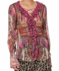 Camilla EBoutique (US) Up To 50% Off LACE UP RUFFLE BLOUSE LOTUS LOVERS