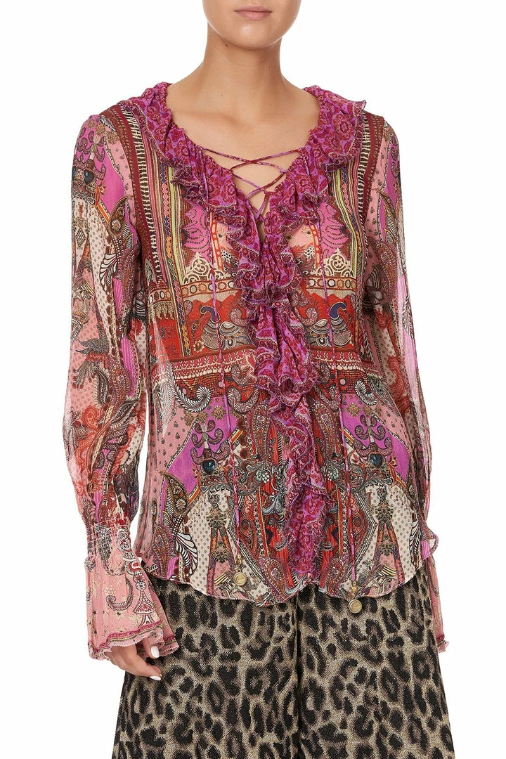 Camilla EBoutique (US) Up To 50% Off LACE UP RUFFLE BLOUSE LOTUS LOVERS