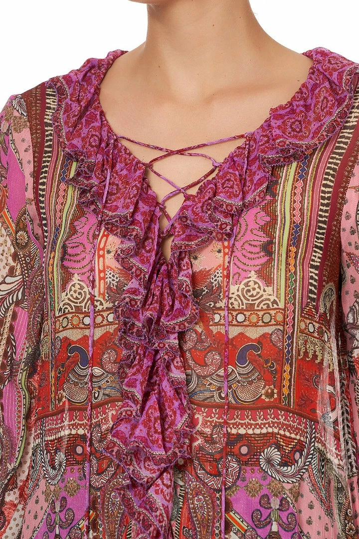 Camilla EBoutique (US) Up To 50% Off LACE UP RUFFLE BLOUSE LOTUS LOVERS