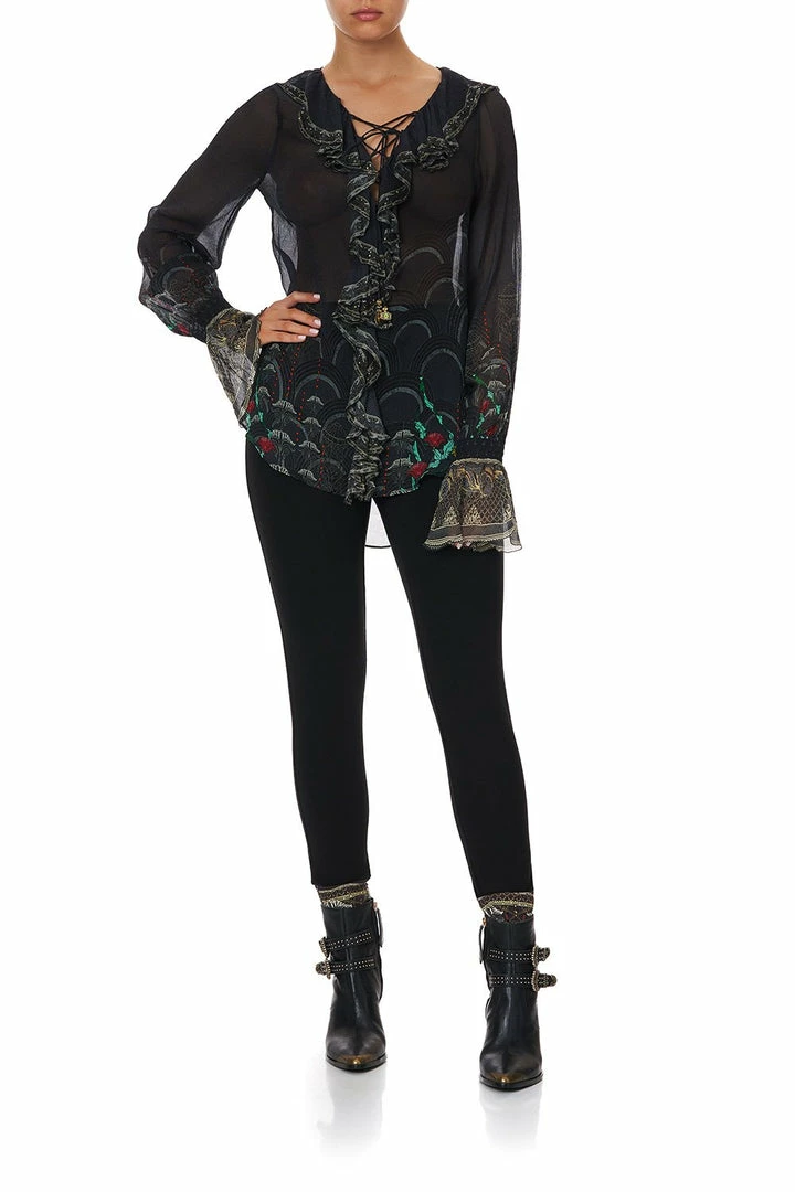 Camilla EBoutique (US) Up To 50% Off LACE UP RUFFLE BLOUSE WISE WINGS