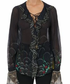 Camilla EBoutique (US) Up To 50% Off LACE UP RUFFLE BLOUSE WISE WINGS