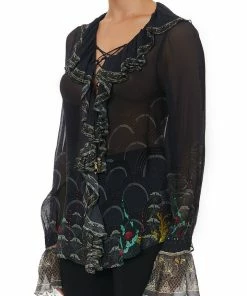 Camilla EBoutique (US) Up To 50% Off LACE UP RUFFLE BLOUSE WISE WINGS