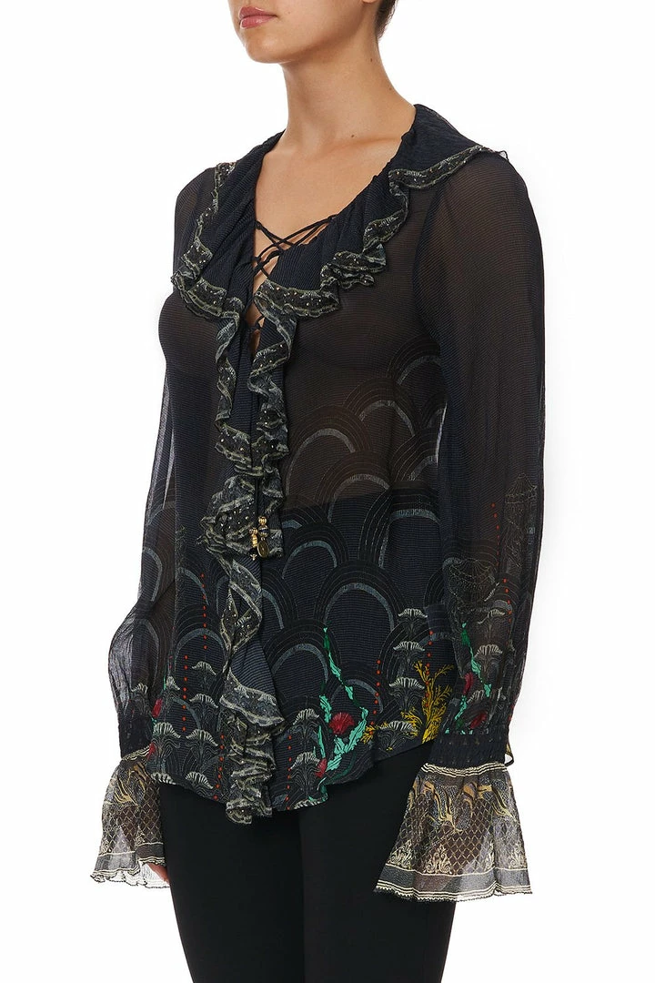 Camilla EBoutique (US) Up To 50% Off LACE UP RUFFLE BLOUSE WISE WINGS