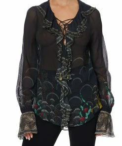 Camilla EBoutique (US) Up To 50% Off LACE UP RUFFLE BLOUSE WISE WINGS